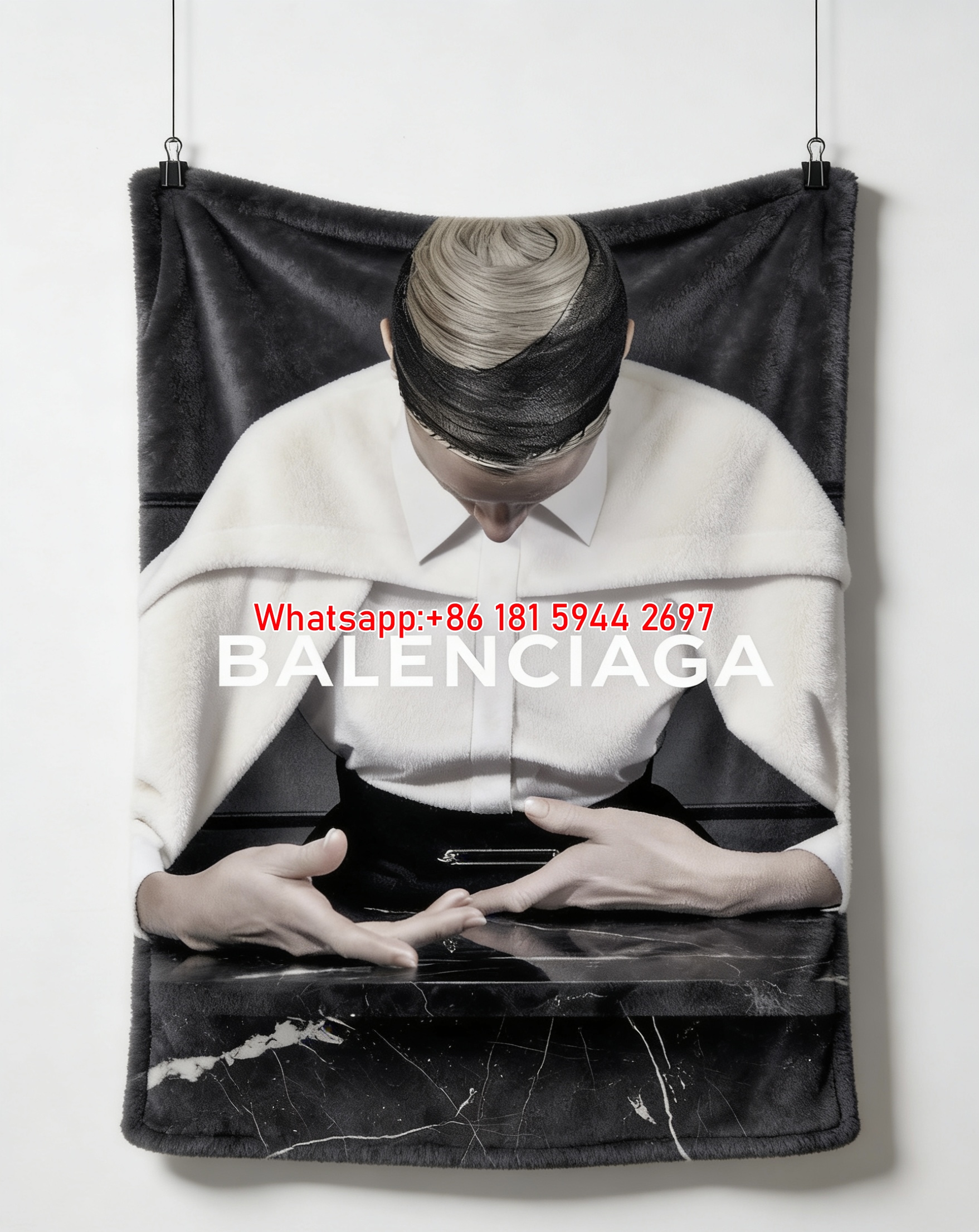 Balenciaga Monochrome Print Flannel Sofa Throw Blanket BA178